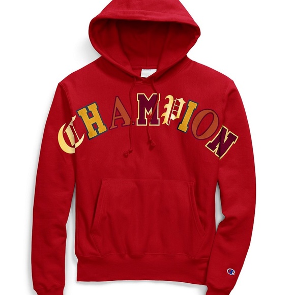 New Red Champion Hoodie Old English Reverse Weave - Picture 2 of 3